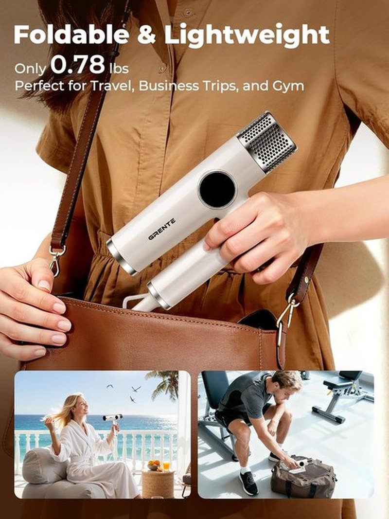 Skiennix Professional White Blow Dryer - High-Speed Ionic Hair Dryer with Digital Display & Diffuser
