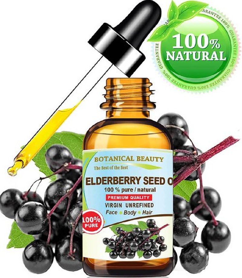 Belgian Elderberry Seed Oil Sambucus Nigra 100% Pure Natural Virgin Unrefined Cold Pressed Carrier Oil 1 Fl. Oz.- 30 ml for FACE, Skin, Hair, Nails, Anti-Aging by Botanical Beauty