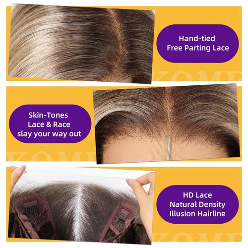 KOME Dirty Blonde Synthetic Lace Front Wig,13×6 Pre Plucked Curly Glueless Wigs for Women Daily Party Use 26IN(#TT6/1603)