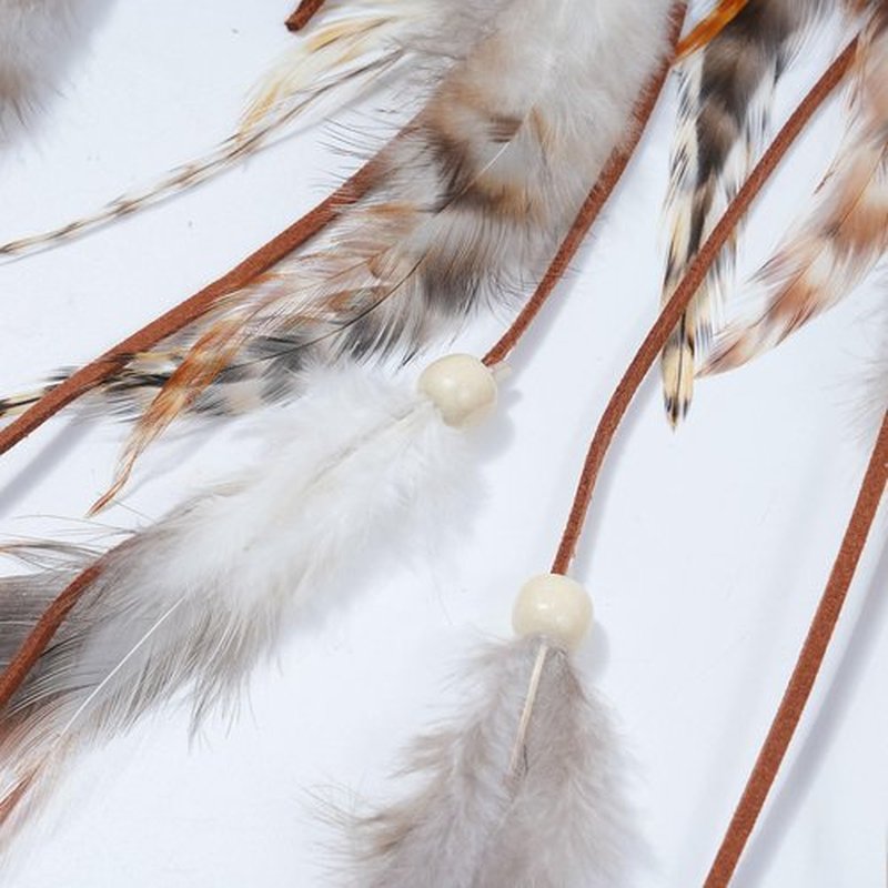 AWAYTR Feather Headband Women Festival Headwear Bohomia Feather Rope Crown Headdres For girls (White + Brown)