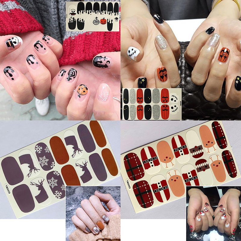 WOKOTO 20 Sheets Self-Adhesive Nail Polish Stickers Decal Tips with 1Pc Nail File Nail Strips Christmas Halloween Manicure Design for Women