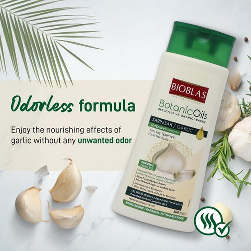 Bioblas Garlic Shampoo - Odorless & Unscented Hair Growth Formula for Men & Women - Clarifying Treatment to Cleanse Roots & Scalp - Hair Thickening & Anti-Thinning Solution (2 Pack)