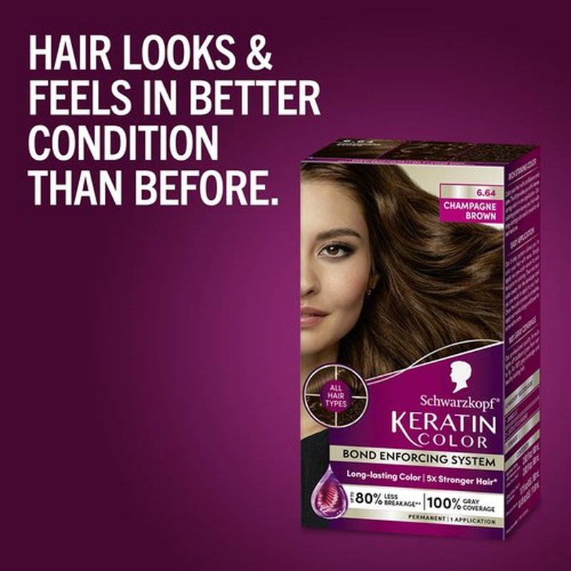 Schwarzkopf Keratin Permanent Hair Dye Cream, 6.64 Champagne Brown, Professional Quality Color for Up to 100% Gray Coverage, Bond Enforcing System