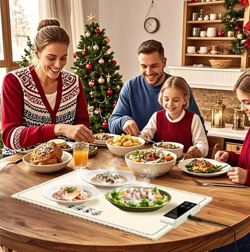PIGLOG Electric Warming Tray - Fast Heating with 6 Temperature Settings | Full Surface Graphene Food Warmer (White, 24x15)