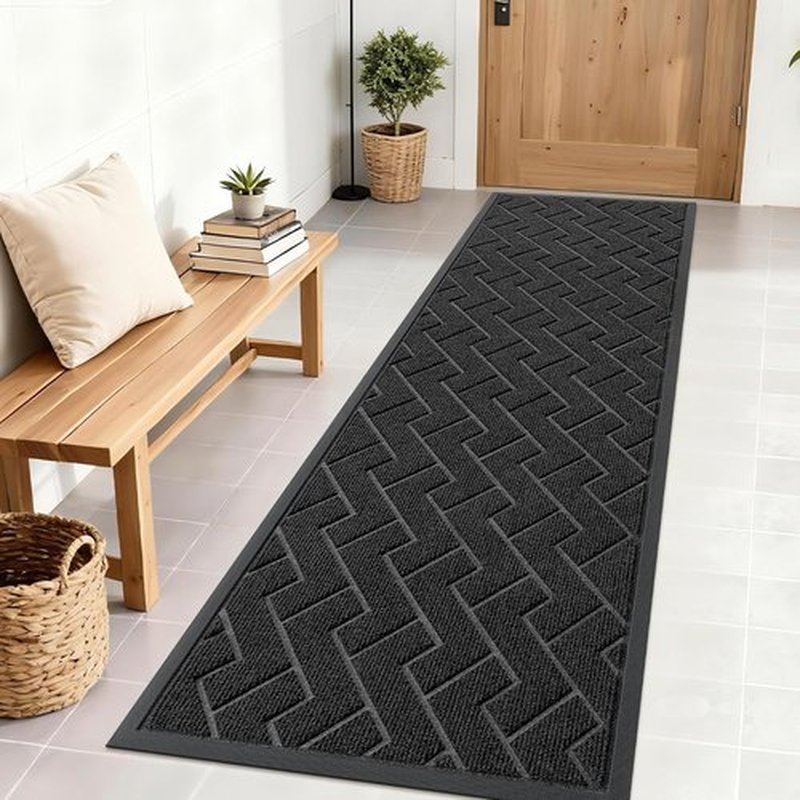 OLANLY Waterproof Front Door Mat - All-Season Indoor/Outdoor Doormat, Sturdy Natural Rubber, Herringbone Brick (Black, 71x23)