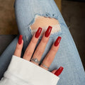 Red Press On Nails Medium Long Square, Xcreando Medium Coffin Nails Acrylic Nails Press ons Glue on Nails Medium Length, Solid Color Fake Nails for Women Holiday Thick Artificial Nails