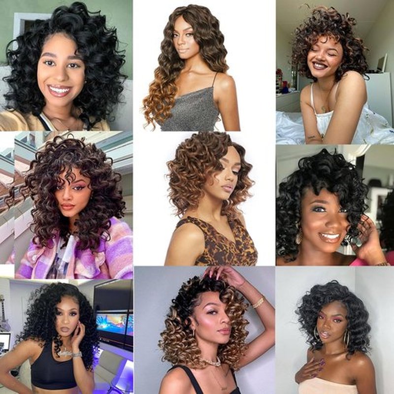 pojui 18 Inch Ocean Wave Crochet Hair 8 Packs - Synthetic Pre-Looped Deep Wavy Curly Braiding Hair for Black Women, Boho Style Hair Extensions (18inch,1B - 8 Packs)
