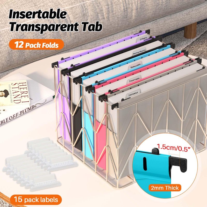 Extra Capacity Plastic Hanging File Folders,12 Pack Reinforced Expanding Hang Folder Letter Size,Accordian Pocket,Heavy Duty 2 Inch Expansion,Hanging Folder Organizer for Office Home,Assorted Colors