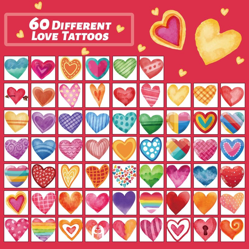 winthrop 240 Pcs Bulk Valentine Heart Temporary Tattoos for Kids, Individually Wrapped Colorful Safety Waterproof Tattoos, Best Choice for Valentines Gadget Bag Stuffers, 60 Different Designs Heart
