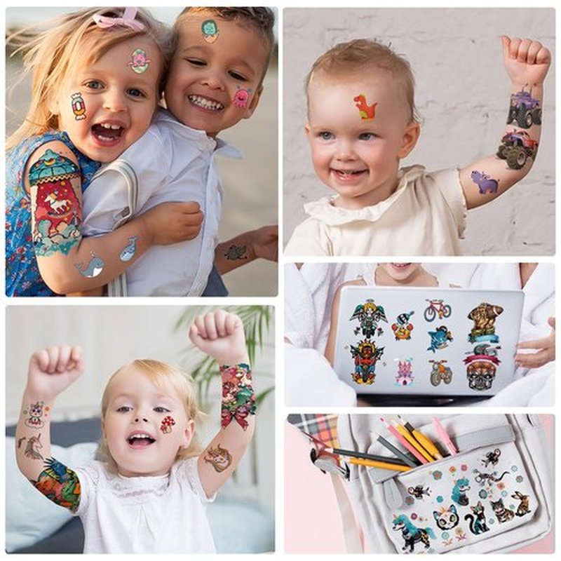 52 PCS Kids Full Arm Temporary Tattoos - Rocket Car Dinosaur Planet Astronaut & Dolphin Castle Cat Body Tattoos Stickers for Boys & Girls, Party Supplies Gifts