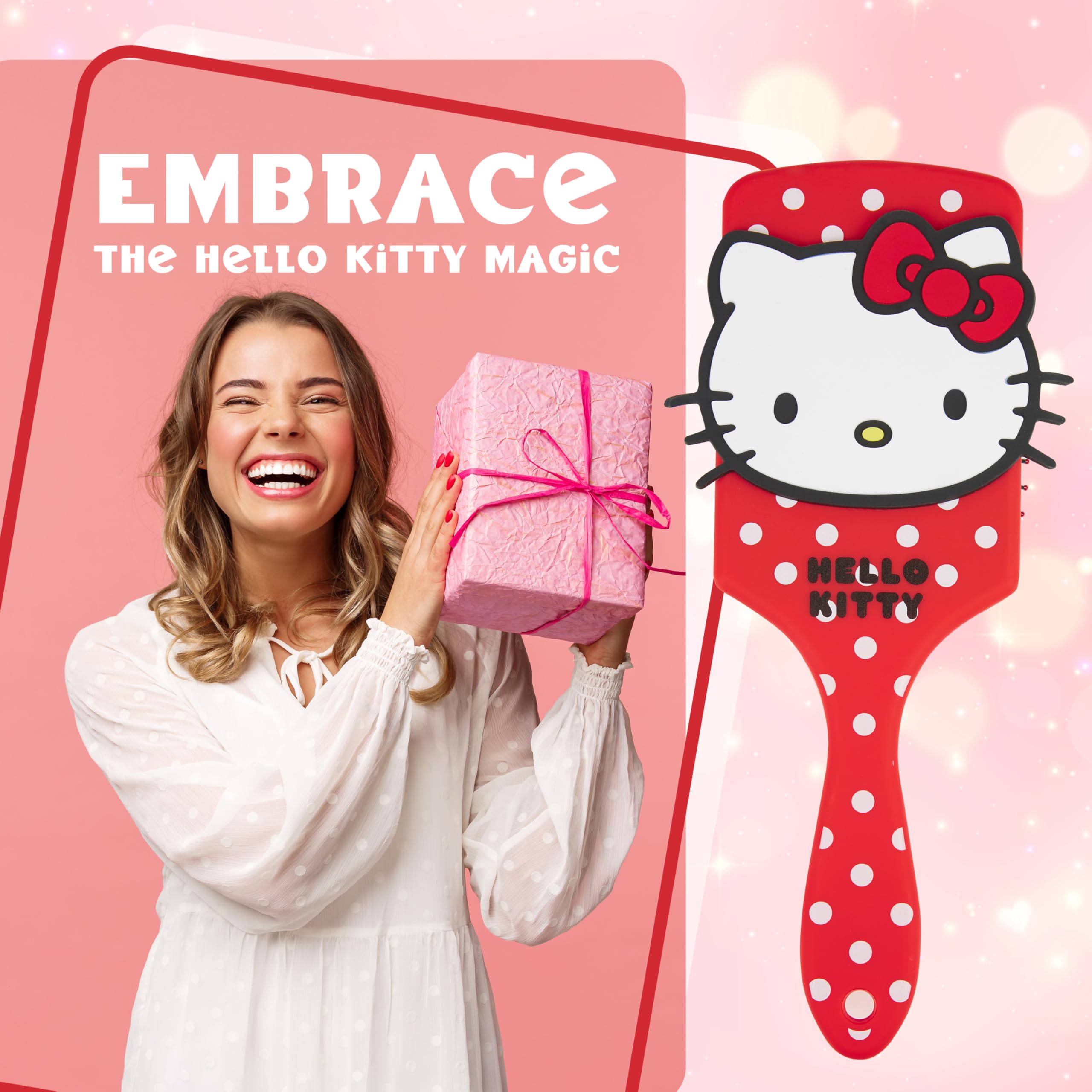 Hello Kitty Sanrio Hair Brush, Kawaii Detangler Brush, Cute Stuff, Gifts for Women, Wife, Girlfriend, Girls, Teens (Hello Kitty Brush)