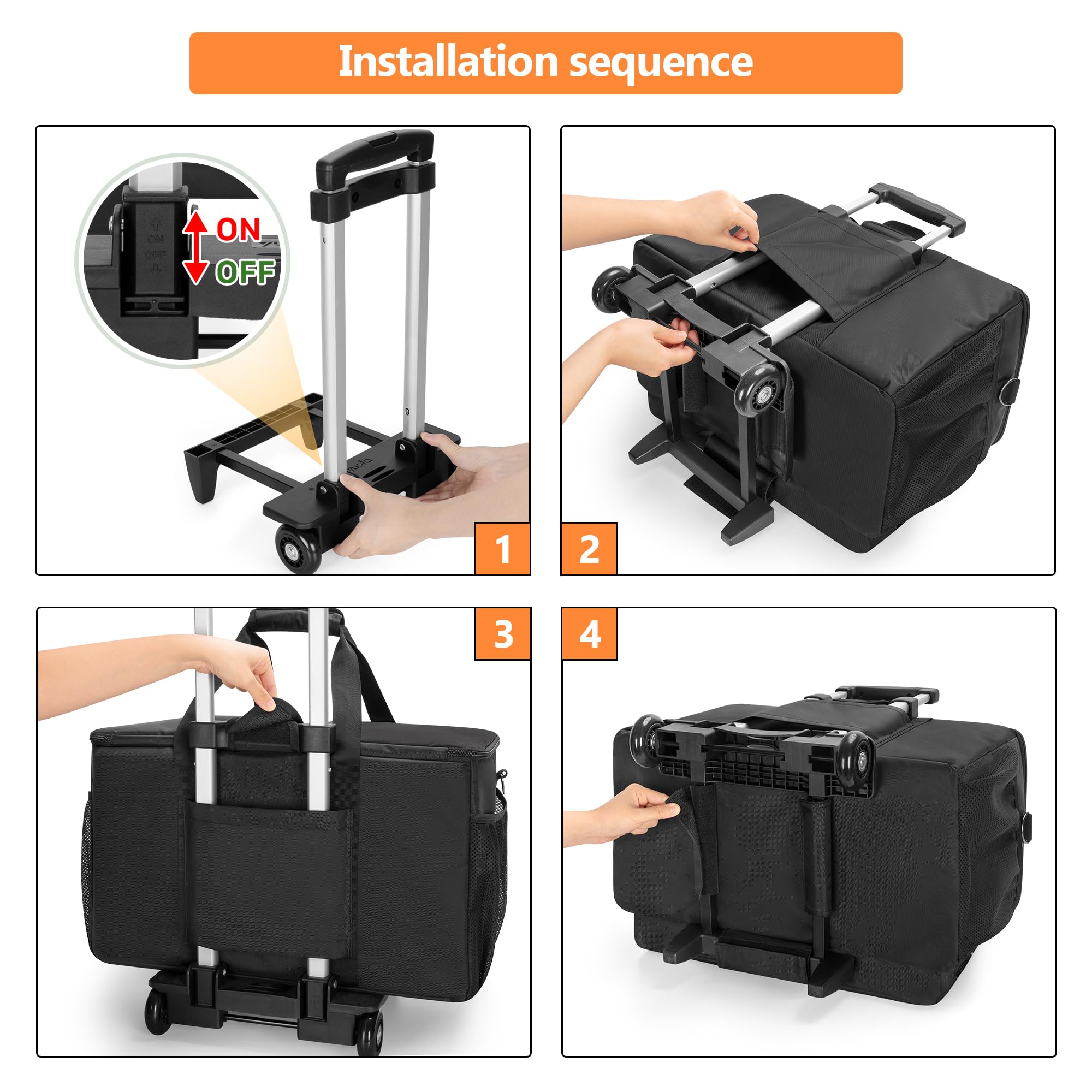 Trunab Rolling DJ Cable File Bag with Hard Padded Bottom,Detachable Dividers and Dolly,Travel Gig Bag for Professional DJ Gear, Musical Instrument and Accessories