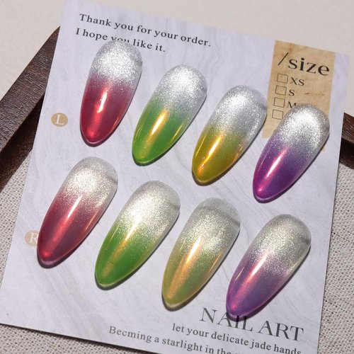 Fcozpjk Jelly Glass Cat Eye Gel Polish with Magnet, 4Pcs Silver Shimmer White Glassy Gel Polish Gold Cateye Magnetic Nail Gel Reflective Translucent Sheer Nail Polish Salon DIY Home Manicure 8ML