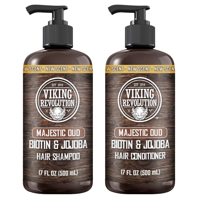 Viking Revolution Majestic Oud Men's Shampoo & Conditioner Set - Biotin & Jojoba Oil for Thinning Hair (17 Oz)