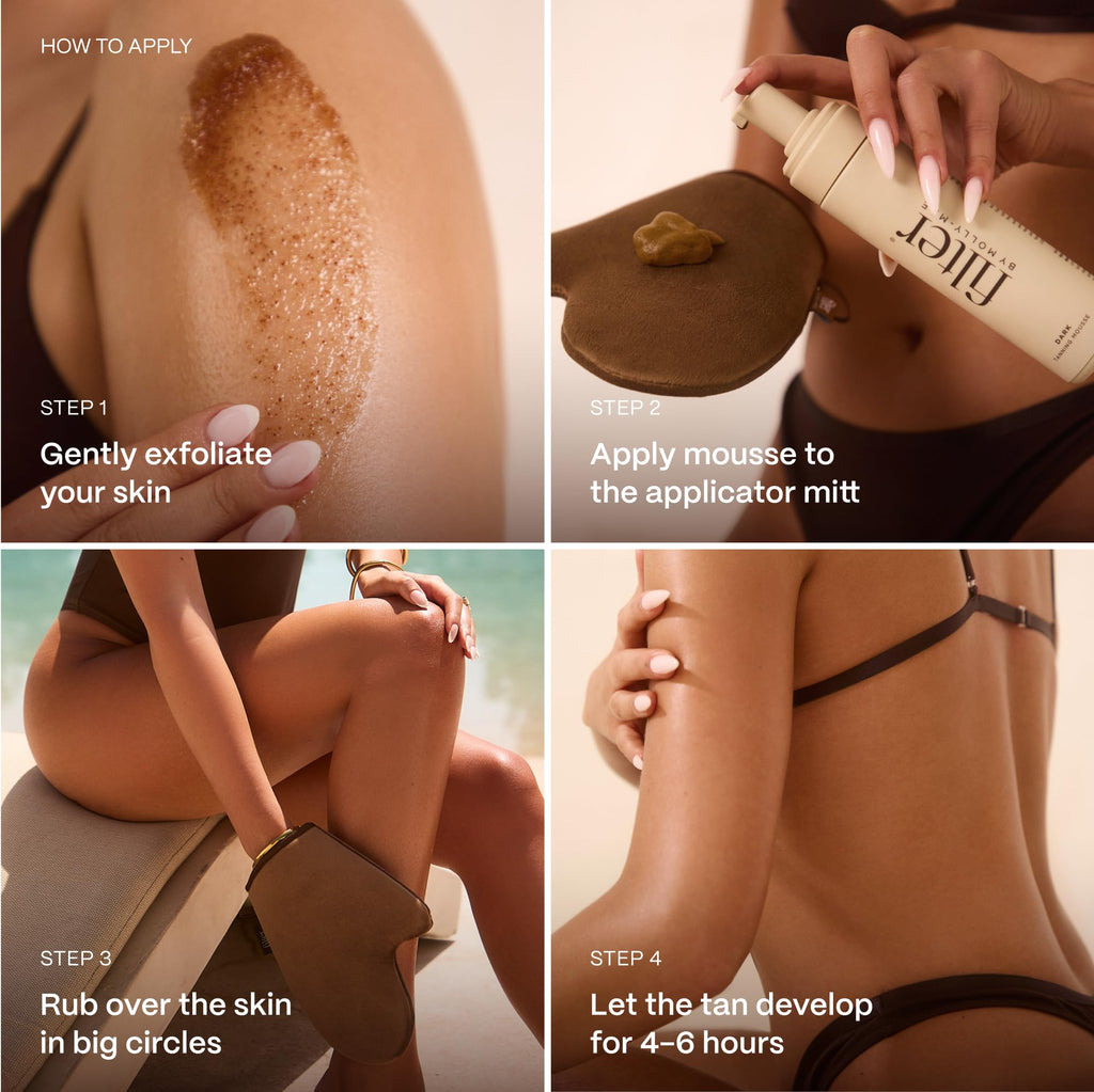 Filter By Molly-Mae Sunkissed Bundle | Extra Dark Self Tan Mousse | Fast Drying Streak Free Fake Tan | Bronzed Glow | Large Double Sided Velvet Soft Tanning Mitt | Perfect for Face & Body Application