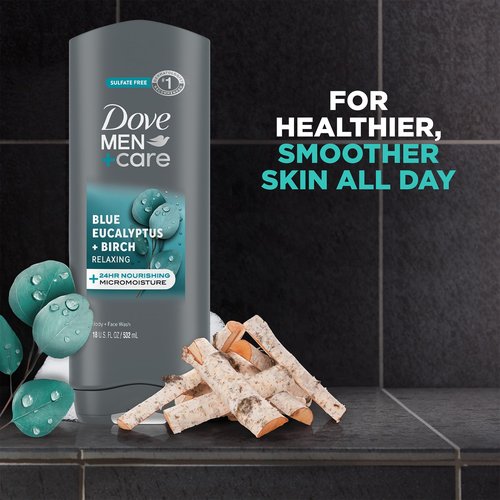 Dove Men+ Care Shower Essentials – Relaxing Body + Face Wash, Blue Eucalyptus + Birch and Revitalizing 2-in-1 Shampoo, Eucalyptus + Cedar