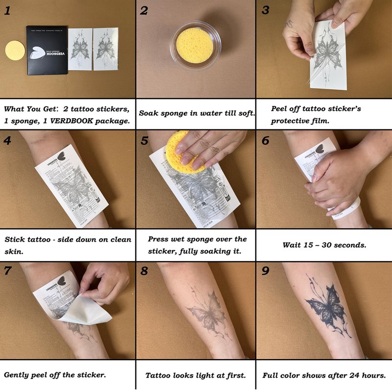 VERDBOOK Waterproof Temporary Tattoos: 2-Sheet Tattoo Kit with Realistic Body Stickers, Semi-Permanent Tattoos for Adults Lasting 7-15 Days – Safe for Men & Women, Blossom Journey