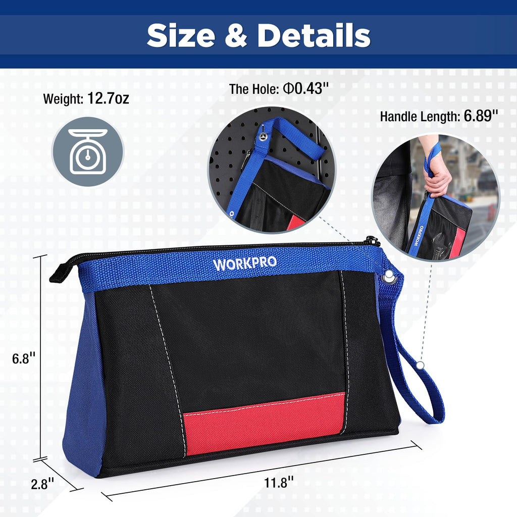 WORKPRO 12" Tool Bag Pouches, 2 Pack Zipper Organizer Bags with Mesh Window