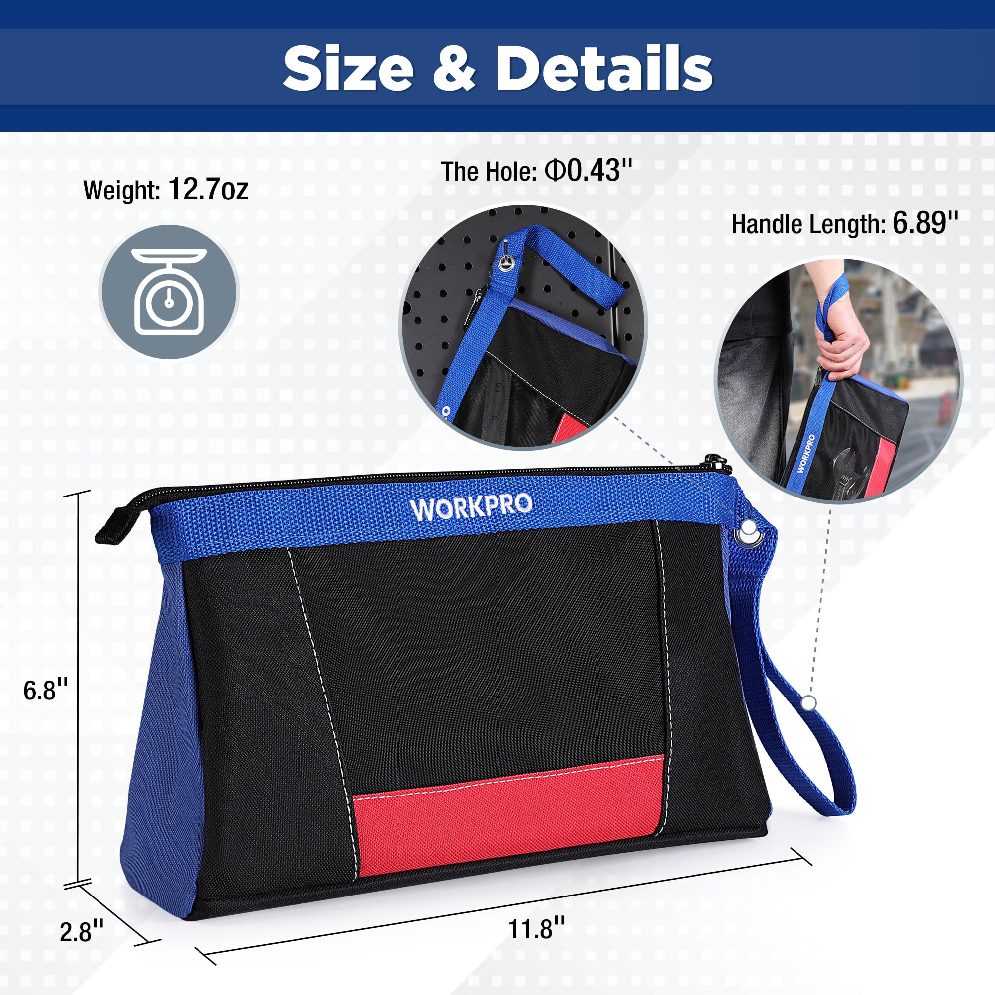 WORKPRO 12" Tool Bag Pouches, 2 Pack Zipper Organizer Bags with Mesh Window