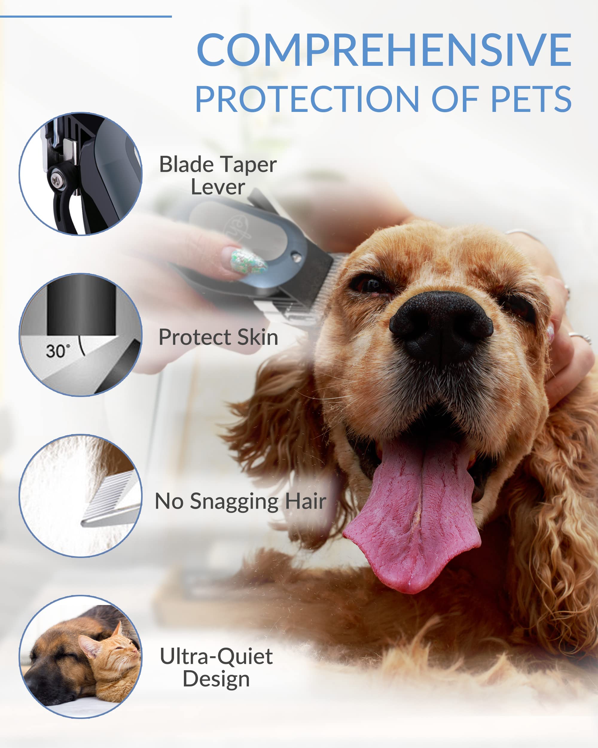 Dog Clippers for Grooming with 12V High Power Plug-in for Thick Heavy Coats Quiet, Pet Electric Professional Hair Grooming Clippers kit with 10 Metal Guard Combs Brush for Dogs Cats Pets (Navy)