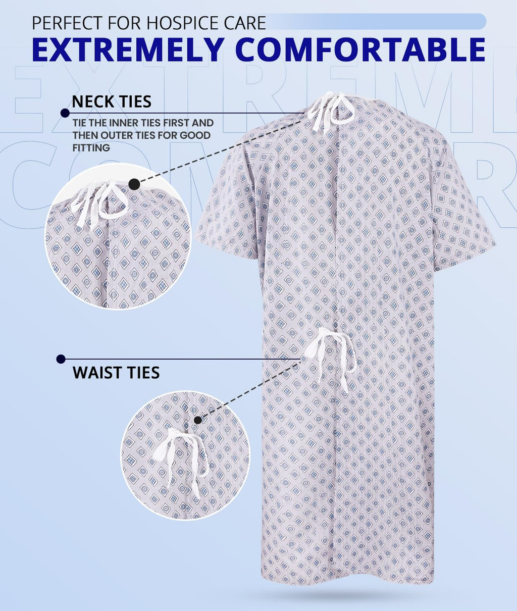 Utopia Care 6 Pack Unisex Hospital Gowns, Long Length Patient Gowns with Back Tie, Comfortably Fits Sizes up to 2XL, Pack of 6, Blue Red Diamond