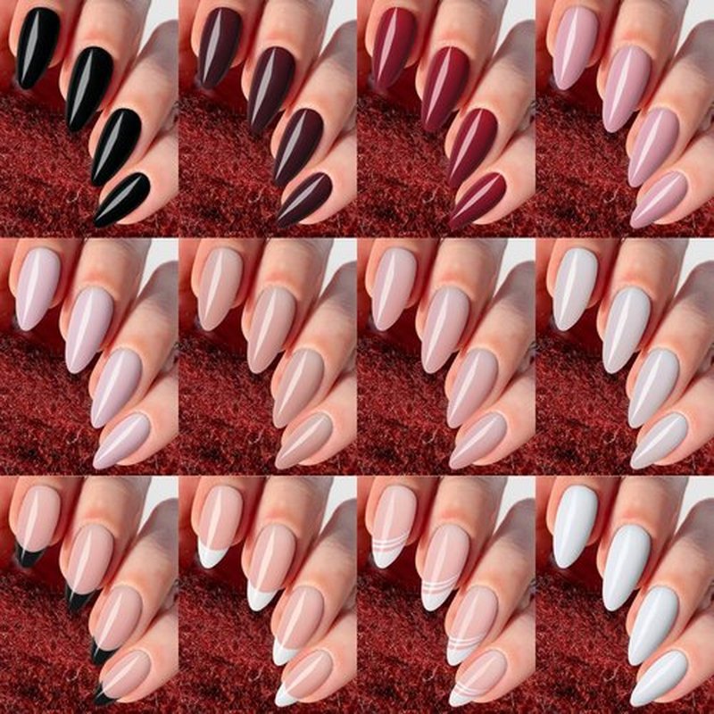 Lifextol 288pc Almond Press on Nails Medium Acrylic Nails Press on Nails French Tip Short Fake Nails with Glue and Adhesive Tabs, Glue on Nails Pack False Stick on Nails Artificial Fingernails, Red