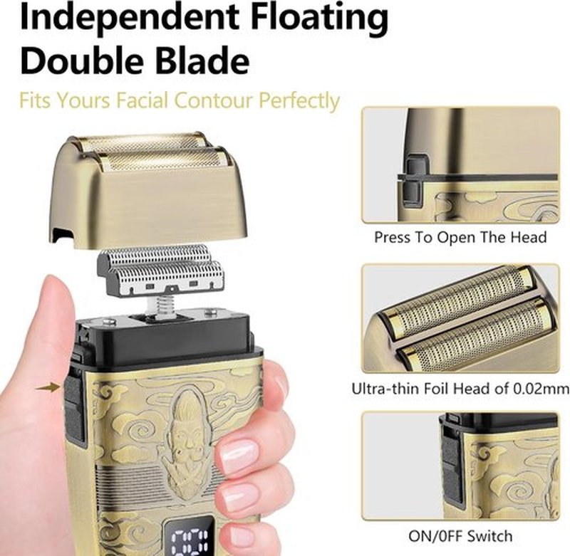 Soonsell Men's Professional Hair Clippers & Trimmer Set - T-Blade, Nose Trimmer, Foil Shaver, LCD Display (Bronze)