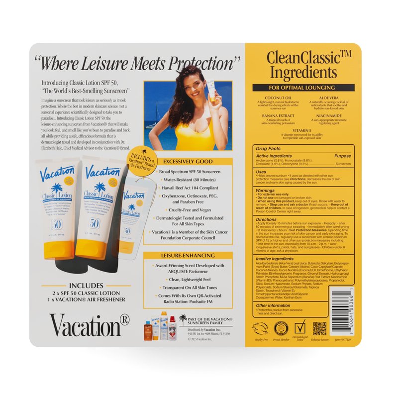 Vacation Classic Lotion SPF 50 - Pack of 2 with Air Freshener