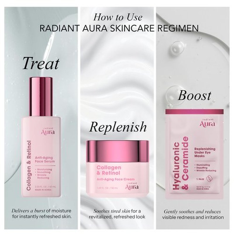 Radiant Aura Collagen & Retinol Face Cream – Dermatologist Tested, Anti Aging, Korean Skin Care – Firming, Anti Wrinkle, Hydrating Moisturizer, Pore Care – Vegan, Clean Beauty – 1.69 Fl Oz