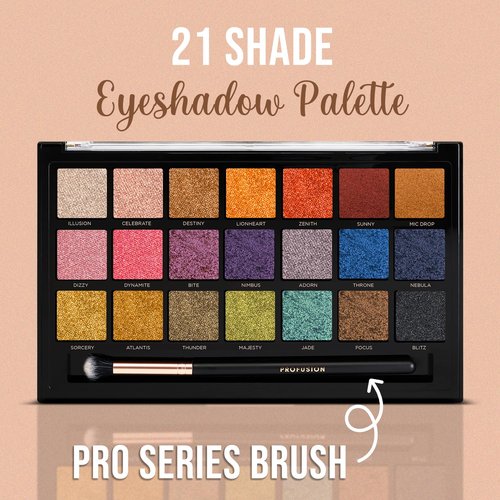 Profusion Cosmetics Enchanted 21-Shade Eyeshadow Palette – Richly Pigmented, Matte & Shimmer Finishes with Professional Brush, Vegan & Cruelty-Free