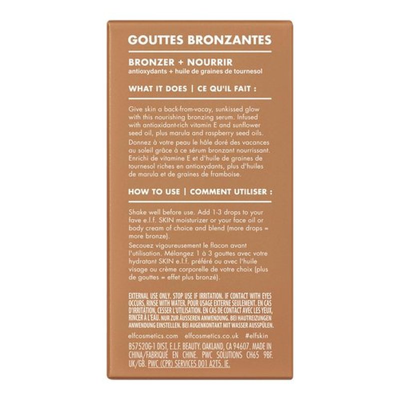 e.l.f. SKIN Bronzing Drops, Liquid Bronzer For Face & Skin, Creates A Sun-Kissed Glow, Infused With Vitamin E, Vegan & Cruelty-Free, Pure Gold