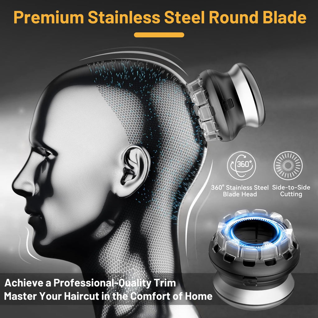 Yinicare® Self Haircut Kit for Men 360° Even-Cut Hair Clipper for Buzz Cut & Crew Cuts Palm-Held Cordless Waterproof Wet & Dry Trimmer with LED Display and USB Rechargeable, Easy to Clean