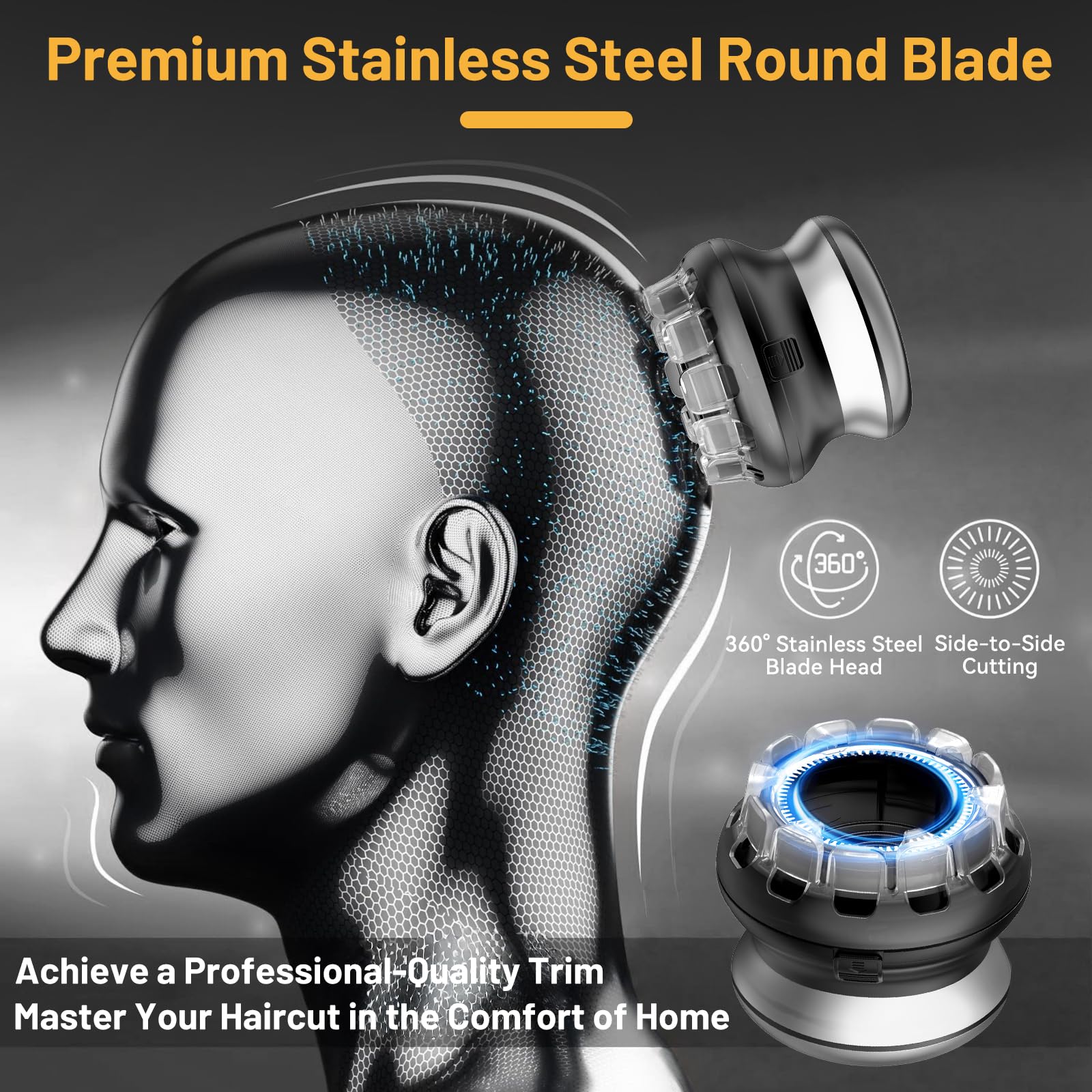 Yinicare® Self Haircut Kit for Men 360° Even-Cut Hair Clipper for Buzz Cut & Crew Cuts Palm-Held Cordless Waterproof Wet & Dry Trimmer with LED Display and USB Rechargeable, Easy to Clean