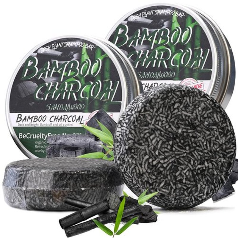 Loobexery 2PCS Bamboo Charcoal Shampoo Bar for Gray Hair, Black Soap for Gray Hair Natural Organics Shampoo and Conditioner Bar for Thinning Hair for Men & Women (Bamboo Charcoal)