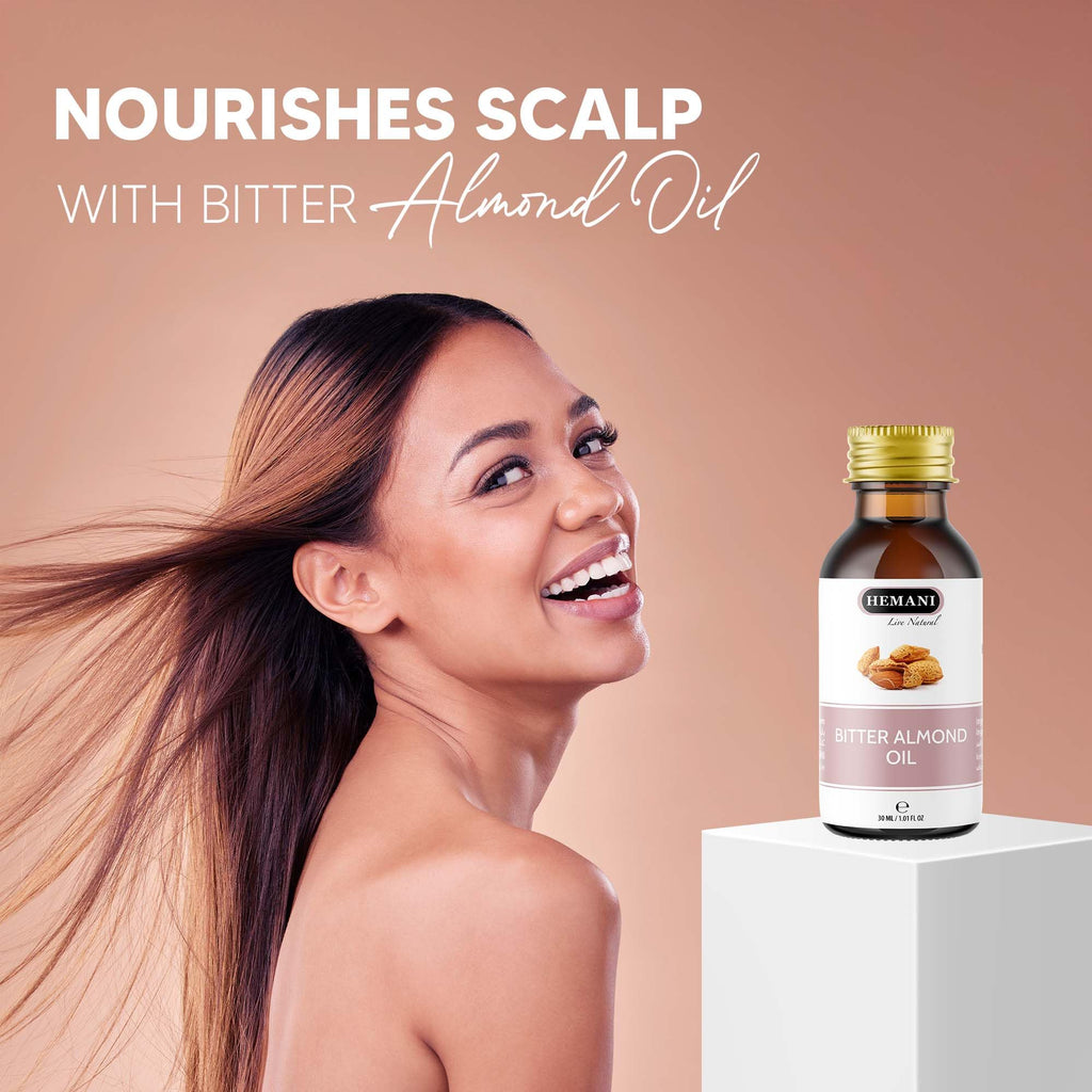 Hemani Bitter Almond Oil 30ml (1 Fl Oz) - 100% Pure Steam Distilled | Soothing Aromatherapy | Natural Essential Oil for Diffuser & Massage