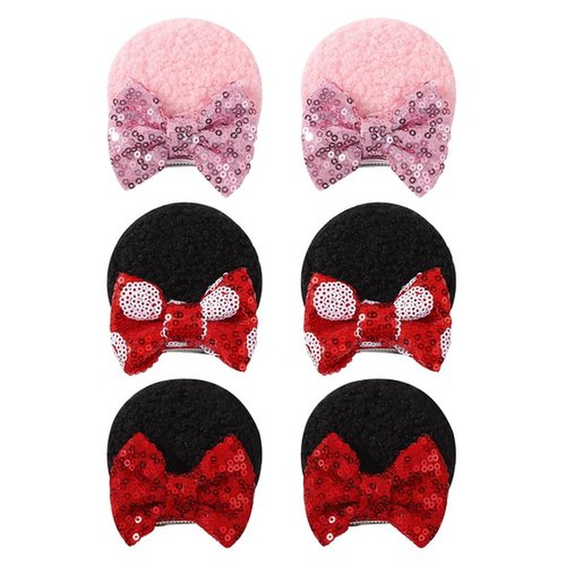 Choicbaby 6 PCS Hair Bow for Gilrs Mouse Ears Sequin Clips Polka Dot Bow with Alligator Clip Mice Ears Hair Bows Barrettes Princess Cosplay Hair Accessories for Baby Girls Toddlers Infant Fine Hair