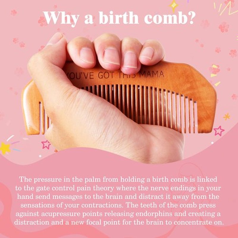 Labor Comb Clary Sage Oil Set - Wooden Birth Comb Natural Labor and Delivery Essentials,Birthing Combs Hospital Bag Must Haves for Pregnant Women&New Mom