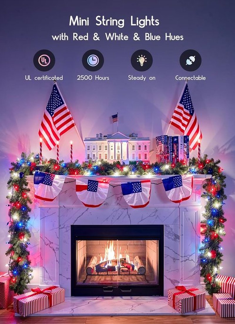 Minetom Christmas Lights - 100 Count Waterproof Mini String Lights | Red, White & Blue for Patriotic Decor