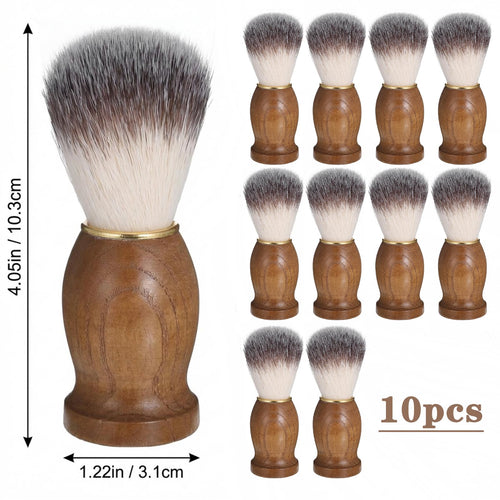 10 Pcs Wood Handled Badger Hair Shaving Brush Professional Salon Tools Beard Grooming Tool for Men Shave Accessory