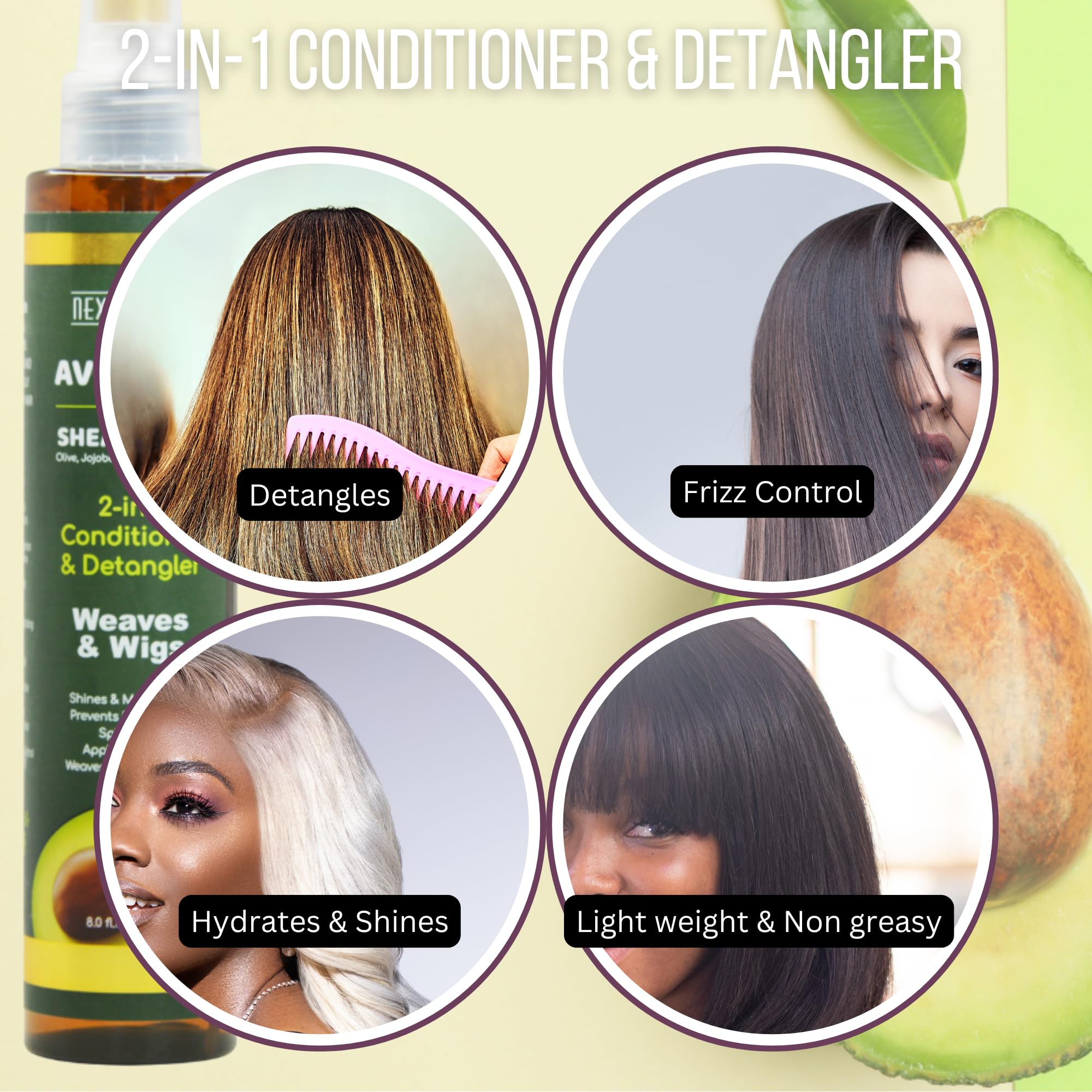 On Natural Next Image Avocado & Shea Butter 2-in-1 Conditioner & Detangler, 8 Ounce