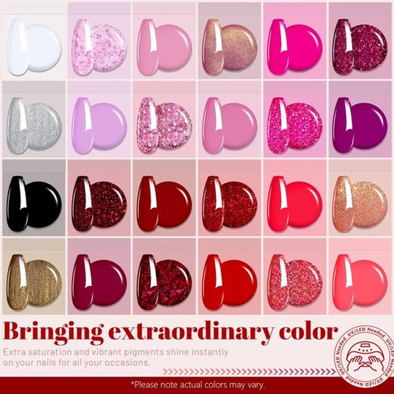 ABAC 24 Color Solid Gel Nail Polish,Ombre Gel Nail Polish,Pat Paint Nail Gel - Rose Gold Glitter & Wine Red Shades w/Pro Brush | No-Spill,Hema-Free for Date Nights,Holiday Gifts & Home Manicure