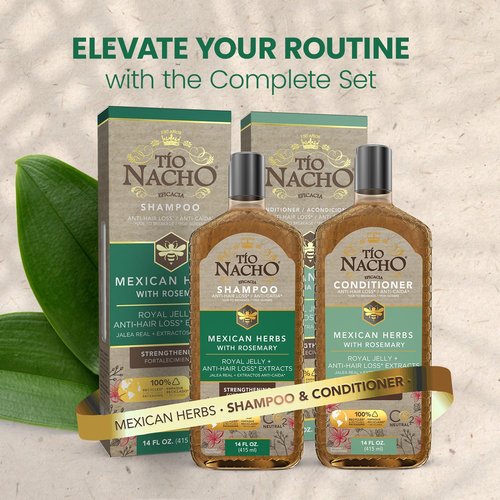 Tío Nacho Mexican Herbs Anti-Hair Loss Shampoo with Royal Jelly and Rosemary Extract, Strengthening Herbal Shampoo for Men and Women, Nourishing Formula, Healthier Hair, 32 fl oz (Pack of 2)
