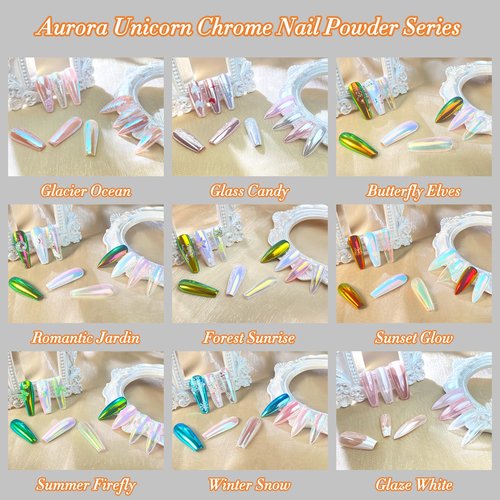 FNNZ White Chrome Nail Powder, Clear Glazed Donut Mermaid Aurora Nail Powder Pigment Pearlescent Nail Art Glitter Decoration for Home DIY Nail Salon Manicure - Glaze White