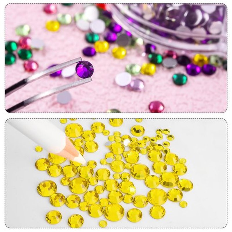 Blinginbox 2 Boxes of Flatback Rhinestones Nail Gems, Round Glass Gems for DIY Clothes Shoes, Non Hotfix Rhinestones, 8870pcs Mixed Sizes from 1.4mm to 6.6mm (Lemon Yellow)…