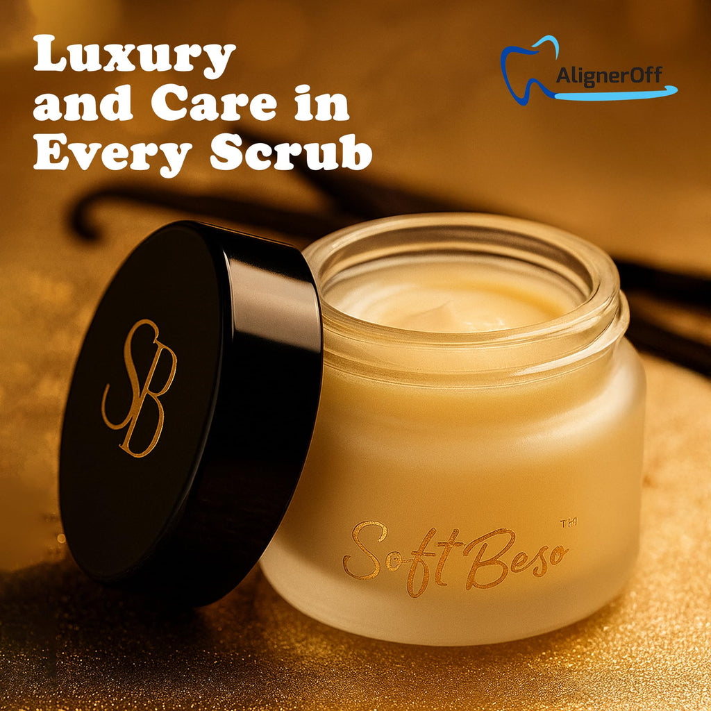 SoftBeso by AlignerOff Sugar Lip Scrub – Vanilla Lip Exfoliator for Dry, Chapped Lips – Moisturizing Formula with Vitamin E, Coconut, Jojoba & Olive Oils – For Men & Women – Ideal for Gifting