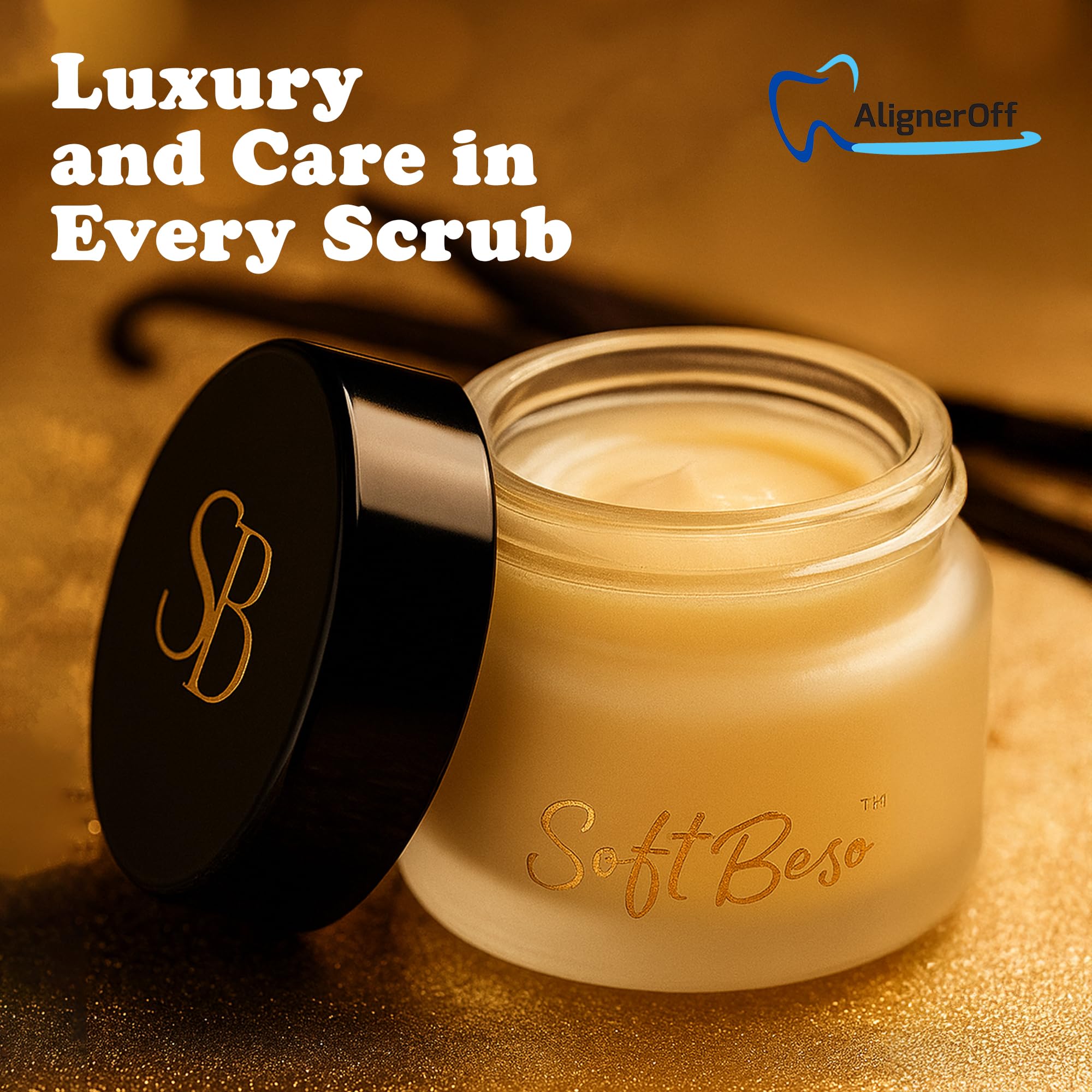 SoftBeso by AlignerOff Sugar Lip Scrub – Vanilla Lip Exfoliator for Dry, Chapped Lips – Moisturizing Formula with Vitamin E, Coconut, Jojoba & Olive Oils – For Men & Women – Ideal for Gifting