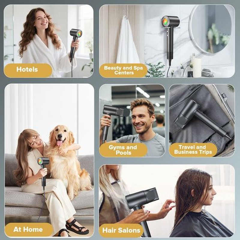 Hair Dryer, 160000 RPM Ionic Hair Dryer Portable Lightweight Blow Dryer with 500 Million Negative Ions, Fast-Drying, Lightweight and Quiet with Diffuser & Nozzle, Perfect for Home and Travel-Black