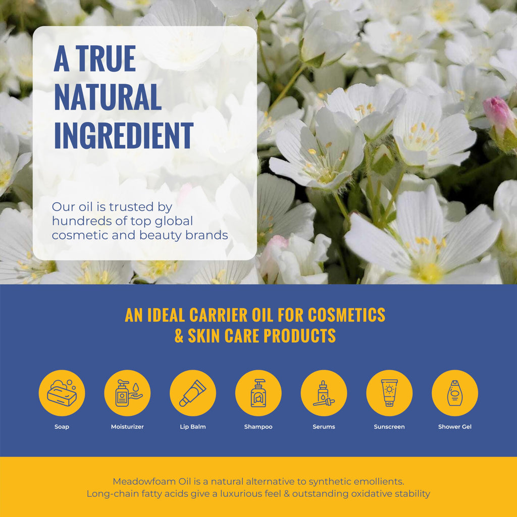 Meadowfoam Cold Pressed Oil - 100% Natural Virgin, Antioxidant-Rich Moisturizer for Face, Body, Hair. Deep Moisture Lock, Silky Non-Greasy Finish. Direct from Sustainable Oregon Co-op Farms