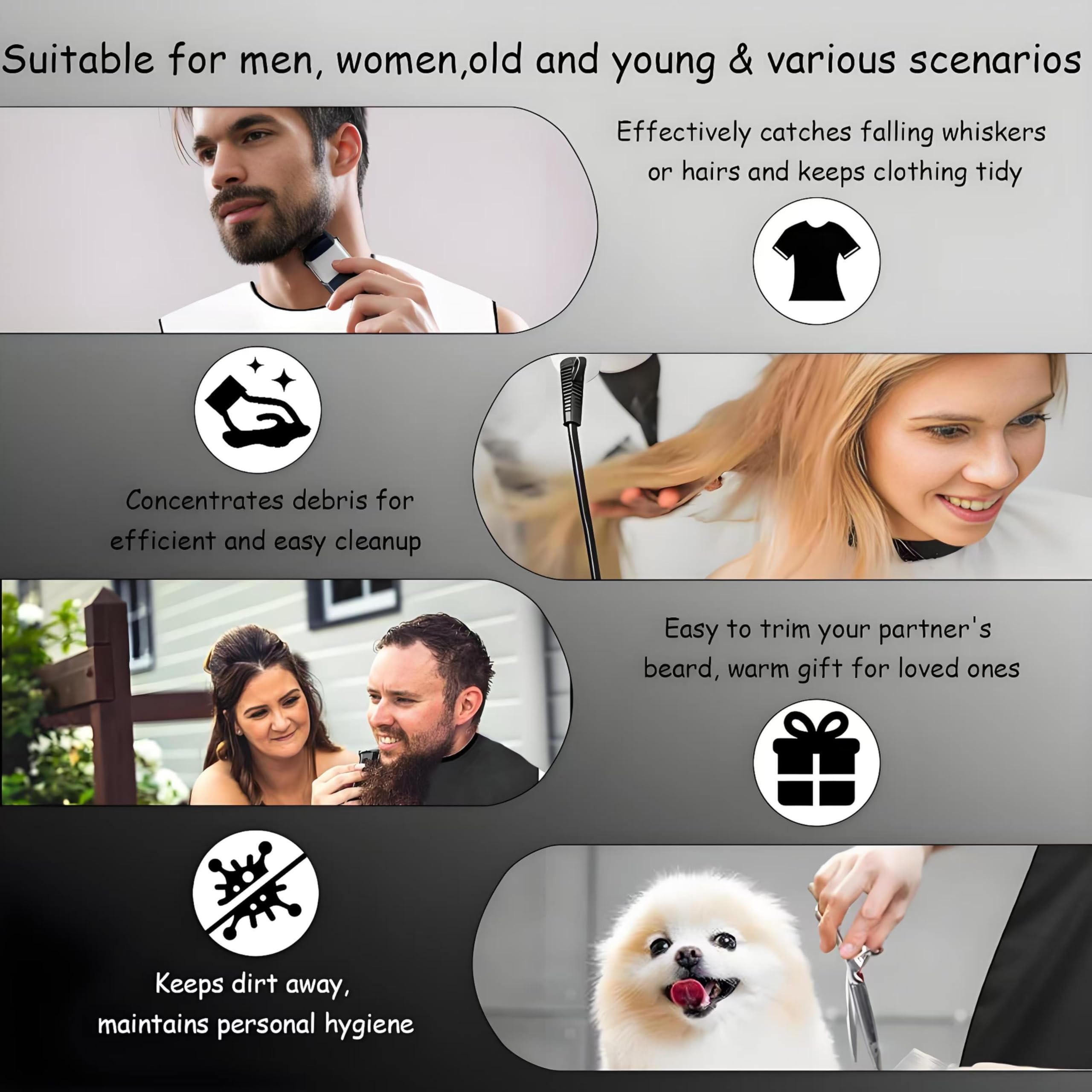 Beard Bib Beard Apron, Beard Catcher for Men Shaving & Trimming, Waterproof Beard Bib Hair Catcher for Sink, Non-Stick Beard Cape with 4 Suction Cups, Grooming Accessories & Gifts for Men Dad Husband