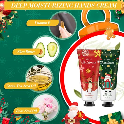 Heigble 48 Set Christmas Hand Lotion Gift Bulk Christmas Hand Cream Travel Size Xmas Stocking Stuffers Holiday Mini Lotion with Organza Bag Greeting Card Party Supplies for Employee Coworkers Gifts